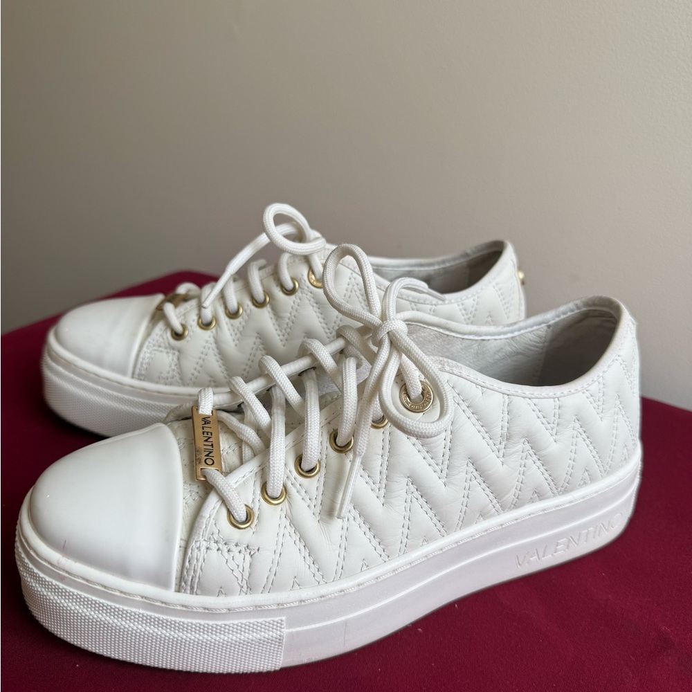 Valentino by Mario Valentino White Quilted Leather Sneakers Size 6.5